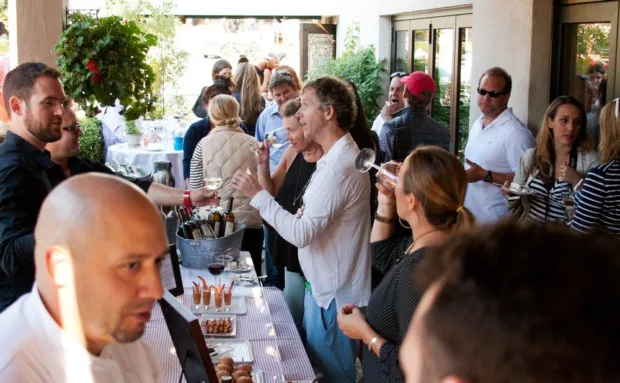 Mill Valley: A Charming Retreat Guests Enjoying Cultivar Wine and Plumpjack Catering Light Bites at Balboa Cafe Mill Valley