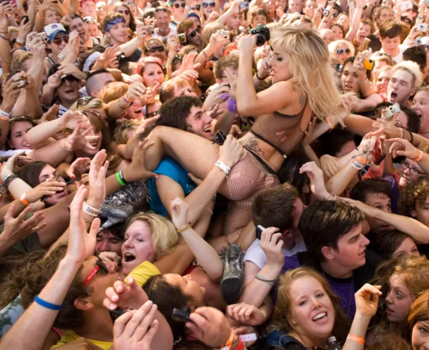Lady Gaga surfs the crowd at Lollapalooza music festival