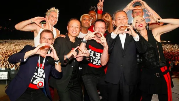 GPP's founder, Hugh Evans (far left) with some of the day's famous speakers and performers
