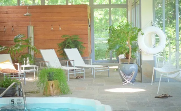 6 Reasons to Visit Buttermilk Falls The pool and sauna area in the spa at Buttermilk Falls Inn