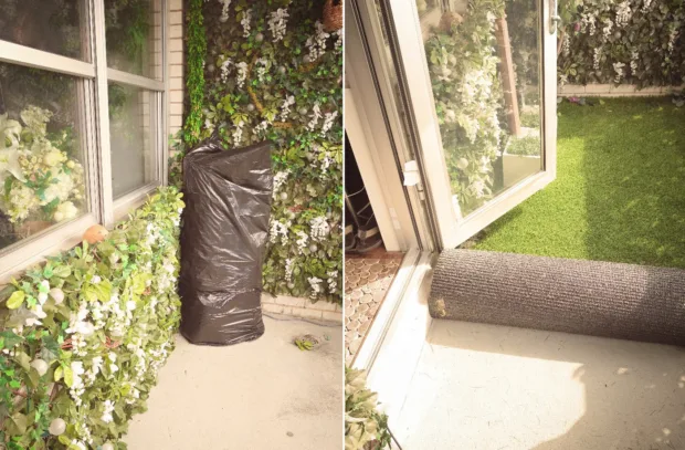 How to Turn Your Balcony Into a Private Sanctuary Rolling out the faux grass