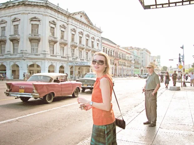 Crossing the street, with my dad (in the fedora)