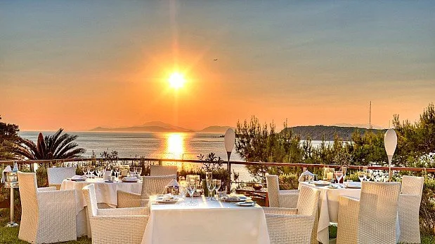 The sunset from Il Tramonto, a fabulous Italian Restaurant in Vouliagmeni