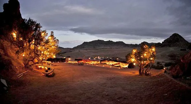 The Rock Camp is lit up at night